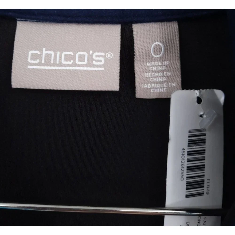 NEW Chico's Deep Navy Faux Suede Long Jacket Size 0 Small 4 Button Front Pockets_4